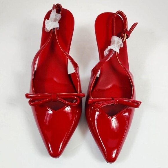 NWOT Coutgo Women's Red Pointed Sling Back Kitten Heels , sz 7 - Picture 1 of 8